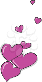 Beautiful pink colored hearts of different shapes blown from below flies up to reach the sky vector color drawing or illustration 