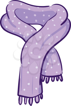 Clipart of a purple scarf with white polka design knitted with threads at its ends vector color drawing or illustration 