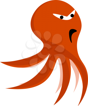 A cartoon octopus in orange color with a sad or angry face vector color drawing or illustration