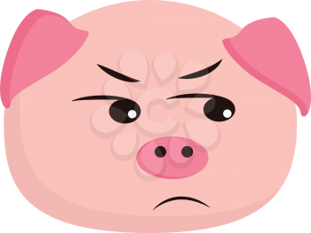 A cute pink cartoon of an angry pig showing only its face vector color drawing or illustration