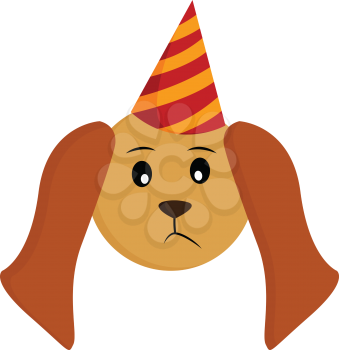 A cute little dog wearing striped birthday cone which has red and orange color vector color drawing or illustration