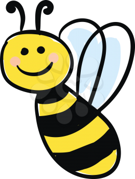 Beautiful flying honeybee with a bright smile vector color drawing or illustration