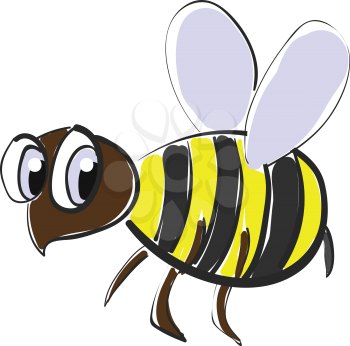 A small cute honeybee with large eyes setting it's wings to fly high vector color drawing or illustration