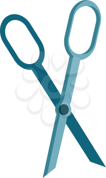 An upside down blue-colored scissors left opened are typically used to cut papers vector color drawing or illustration 