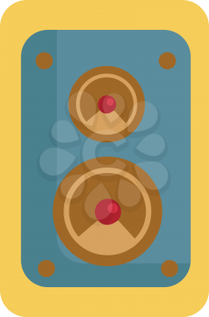 A multi-colored loudspeaker used in public events has two circular shaped buttons of different size encompassed with a yellow rectangular frame vector color drawing or illustration 