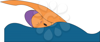 Clipart of a swimmer in a purple-colored swimming suit is swimming in the sea while his eyes closed vector color drawing or illustration 