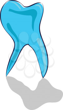 A blue-colored cartoon tooth and its reflection over white background vector color drawing or illustration 