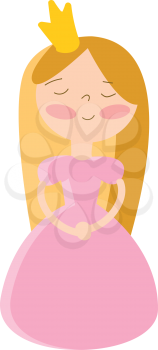 Smiling princess in pink dress and golden crown vector illustration on white background