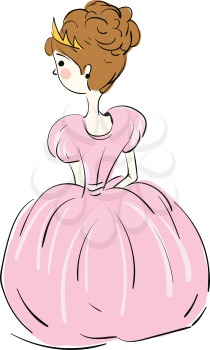 Cute princess in a baby pink ball gown and crown vector illustration on a white background