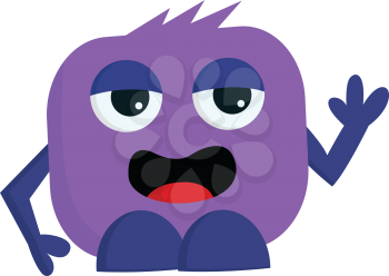 Blue and purple monster waving vector illustration on white background