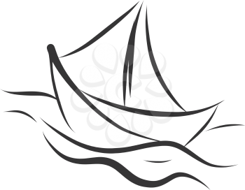 Simple black and white tattoo sketch of a ship  vector illustration on white background