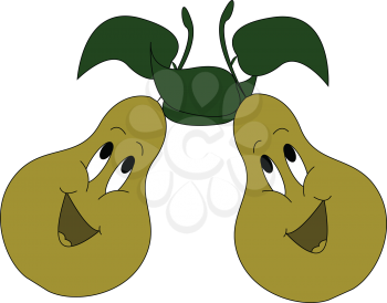Cartoon of two singing green pears with green leaves vector illustration on white background