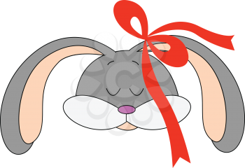 Girl grey rabbit with red head bow illustration vector on white background