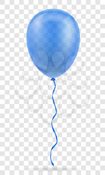 celebratory blue transparent balloon pumped helium with ribbon stock vector illustration isolated on white background