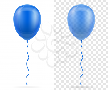 celebratory blue transparent balloons pumped helium with ribbon stock vector illustration isolated on white background