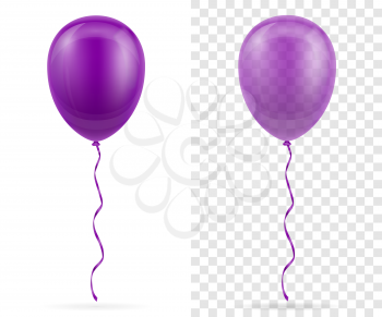 celebratory purple transparent balloons pumped helium with ribbon stock vector illustration isolated on white background