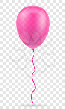 celebratory pink transparent balloon pumped helium with ribbon stock vector illustration isolated on white background