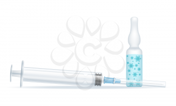 syringe and ampoule with virus bacteria for vaccination coronavirus covid-19 stock vector illustration isolated on white background
