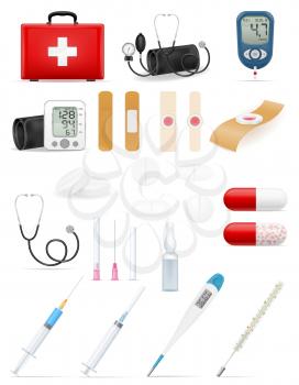 medical set icons equipment tools and objects stock vector illustration isolated on white background