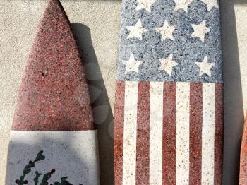 Surfboards with American and Mexico flag at beach sunny day sport background