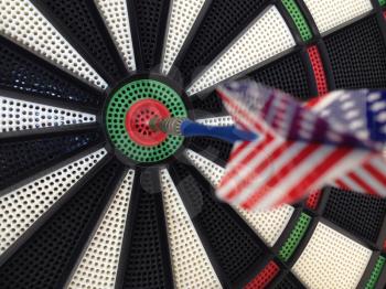 Bullseye darts dartboard with american flag dart