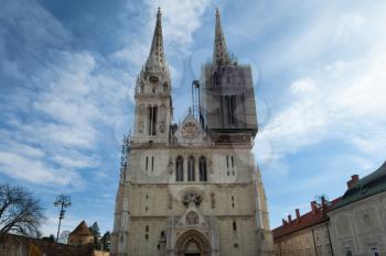 Zagreb, Croatia - 24 February 2019: Zagreb Cathedral with scaffolding
