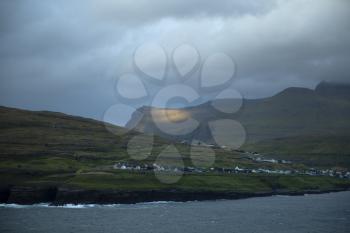 Panoramic view of Eidi village, Faroe Island