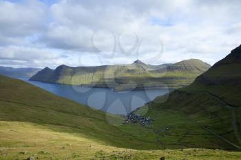 Funningur village, Faroe Islands, Calm summer scene of Eysturoy island. Traveling concept background