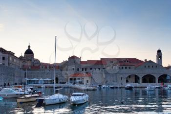 Dubrovnik, Croatia - 21 February 2019: The old port and fortress of St. Ivan