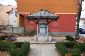 Sarajevo, Bosnia and Herzegovina - 27 February 2019: Typical fountain in the city center