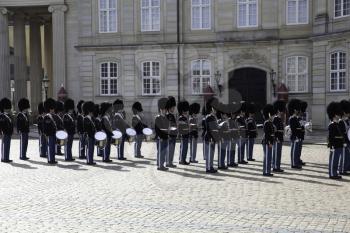 Copenhagen, Denmark - 11 September 2019: Changing of the guard at Amalienborg Slotsplads