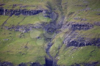 Green grass pattern of Eysturoy, Faroe Islands