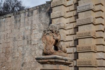 Mdina, Malta - 4 January 2020: Mdina gate lion
