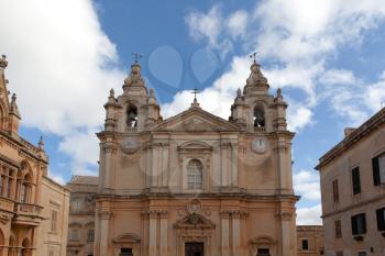 Mdina, Malta - 4 January 2020: St. Paul's Cathedral