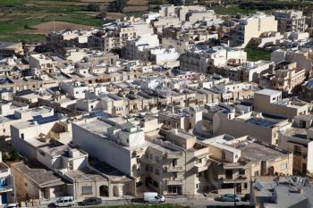 Panoramic view of Victoria new construction, view from Citadel, Gozo, Malta