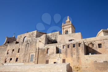Victoria, Malta - 7 January 2020: Cittadella and bell tower during the day