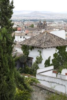 View of Granada with and white house covered with ivy