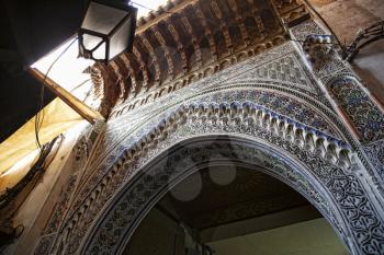 Elaborately decorated arch in medina, Fez, Morocco
