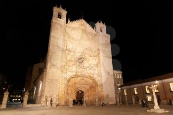 Valladolid, Spain - 8 December 2018: Iglesia de San Pablo (St. Paul's Convent church) front view at night