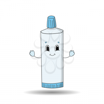 Tube of toothpaste. Cute character. Colorful vector illustration. Cartoon style. Isolated on white background. Design element.