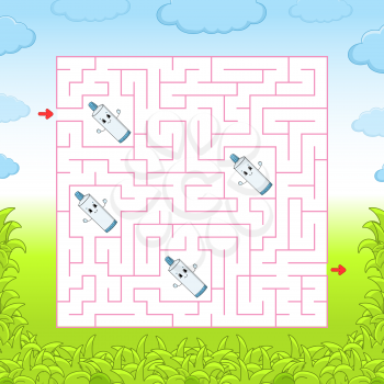 Square maze. Game for kids. Puzzle for children. Labyrinth conundrum. Color vector illustration. Find the right path. Isolated vector illustration. Cartoon character.