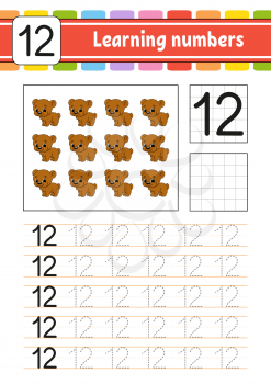 Trace and write. Handwriting practice. Learning numbers for kids. Education developing worksheet. Activity page. Game for toddlers and preschoolers. Isolated vector illustration in cute cartoon style.