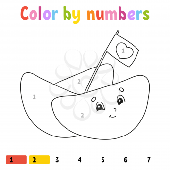 Color by numbers. Coloring book for kids. Vector illustration. Cartoon character. Hand drawn. Worksheet page for children. Isolated on white background.