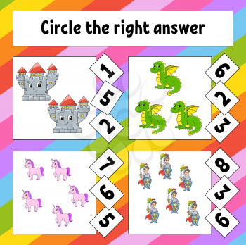 Circle the right answer. Education developing worksheet. Activity page with pictures. Game for children. Color isolated vector illustration. Funny character. Cartoon style.