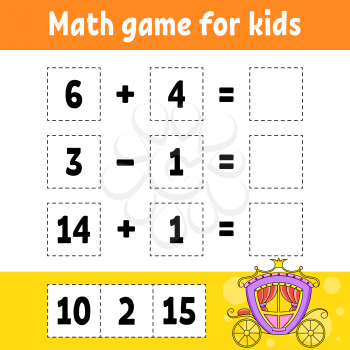 Math game for kids. Education developing worksheet. Activity page with pictures. Game for children. Color isolated vector illustration. Funny character. Cartoon style.