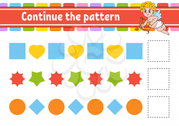 Continue the pattern. Education developing worksheet. Game for kids. Activity page. Puzzle for children. Riddle for preschool. Flat isolated vector illustration. Cute cartoon style.