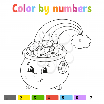 Color by numbers. Coloring book for kids. Vector illustration. Cartoon character. Hand drawn. Worksheet page for children. Isolated on white background. St. Patrick's day.
