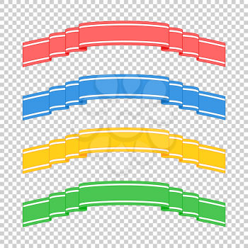 Set of colored isolated banner ribbons on a transparent background. Simple flat vector illustration. With space for text. Suitable for infographics, design, advertising, holidays, labels