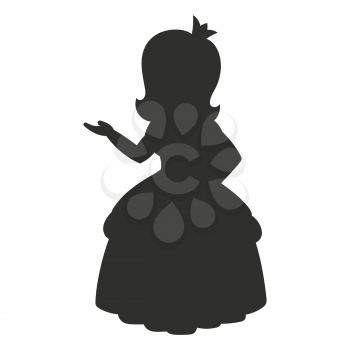 Black silhouette. Sweet princess. Vector illustration isolated on white background. Design element. Template for your design, books, stickers, posters, cards, child clothes.