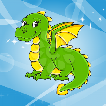 Cute character. Fairytale dragon. Colorful vector illustration. Cartoon style. Isolated on color abstract background. Template for your design, books, stickers, posters, cards, clothes.